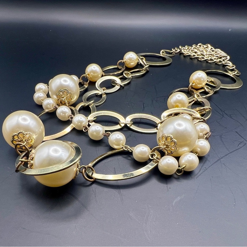 Women’s 29” Layered Faux Pearl And Gold Chain Necklace - Elegant -